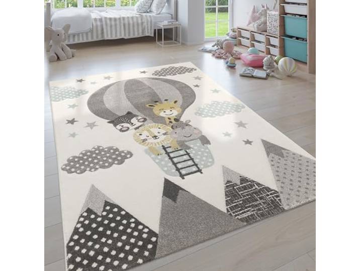 Paco Home Teppich Kinderzimmer Junge Mädchen Kinderteppich Kurzflor Regenbogen Bauernhof Einhorn Schmetterling Hase, Grösse:120x170 cm