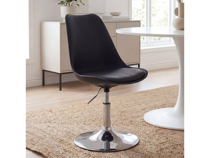 FineBuy HAINAN Fauteuil pivotant noir Chaise de salle à manger en similicuir / tissu Chaise pivotante réglable Tabouret pivotant Chaise de salle d'attente