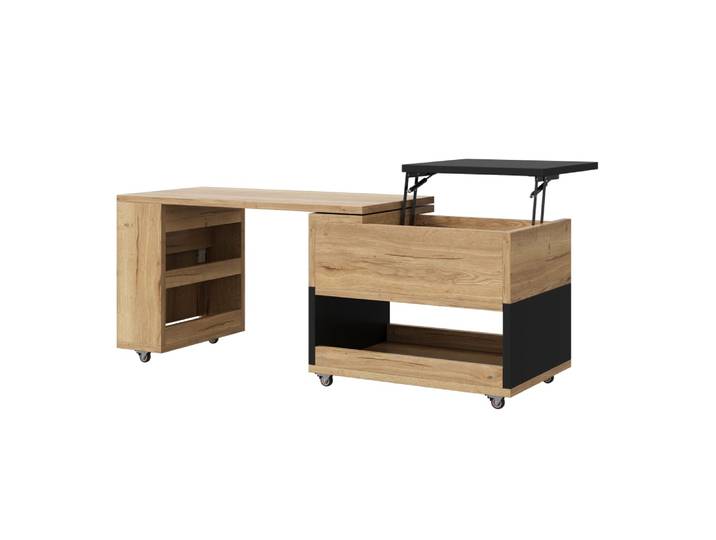Table basse extensible relevable avec rangement, côté pivotant 360°