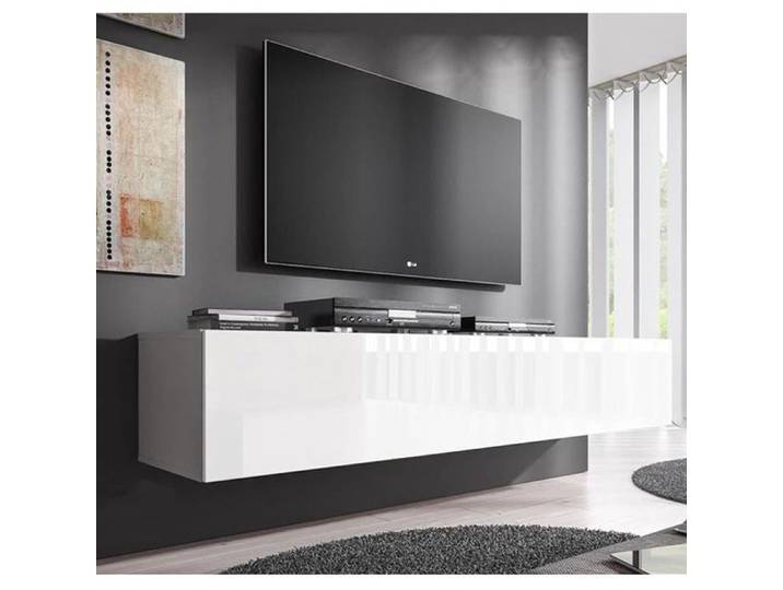 Design Ameublement - Meuble TV NORA H2 Suspendu - Blanc Brillant - 160x30x40cm