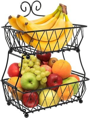 Sorbus Fruit Basket Display Stand, 2-Tier, Counter Storage Antique Metal