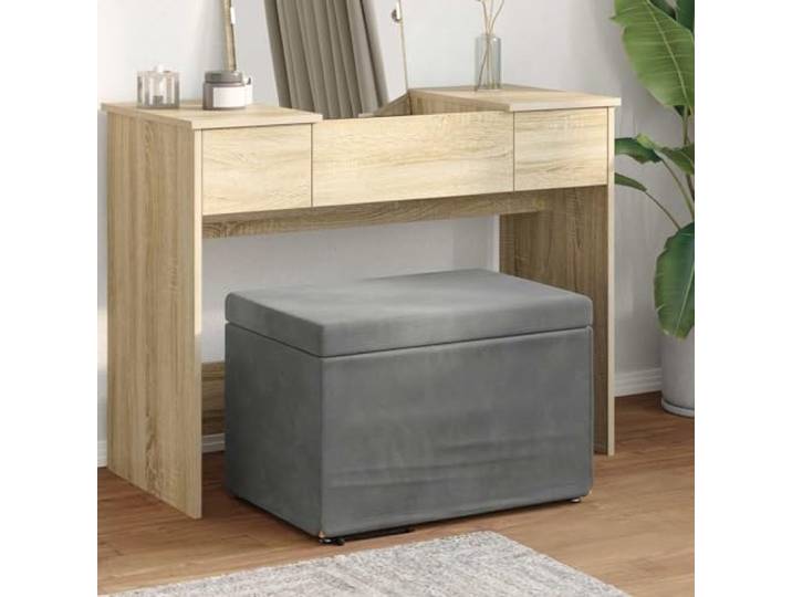 TEKGHUT Samt Hocker Dunkelgrau 61 cm Runder Fußhocker, Engineering Holz, Wohnzimmer, Montage erforderlich