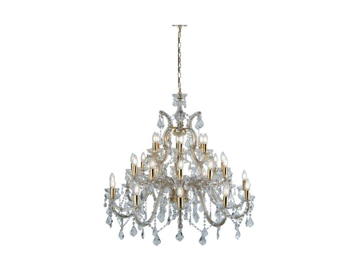Klassischer, dimmbarer XL Kronleuchter „Marie Therese 30-flammig Transparent, Gold Searchlight