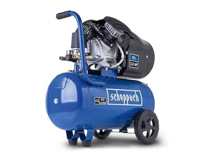 Scheppach Compresseur à air HC53DC Compresseur bicylindre 2200W Cuve 50L Pression 10bar Débit d'aspiration 412L/min Réducteur de pression & lubrifié Compresseur longue durée