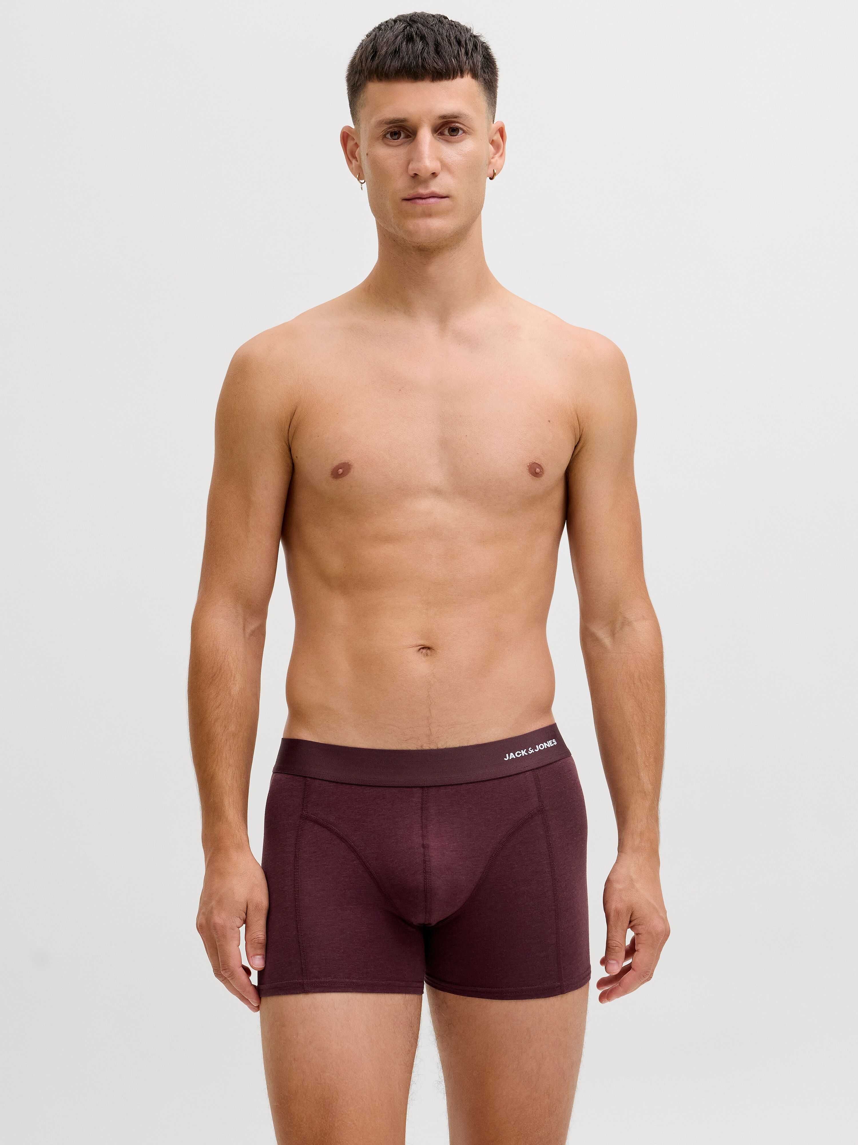 Trunk JACK & JONES "JACBASIC BAMBOO TRUNKS 3 PACK NOOS", Herren, Gr. XL, 3 Stk., rot (port royale), Jersey, Obermaterial: 65% Viskose, 30% Baumwolle, 5% Elasthan, unifarben, Unterhosen Trunk