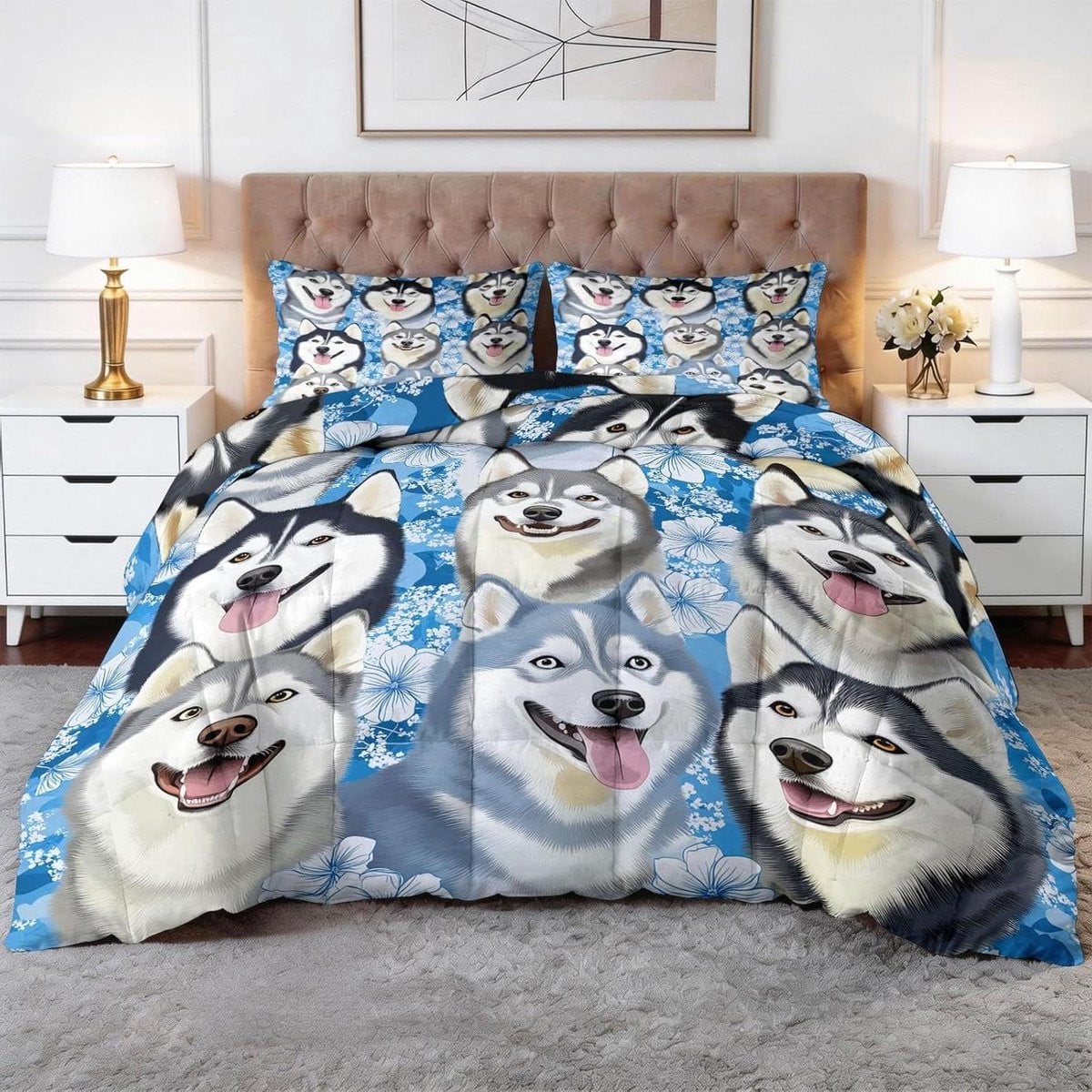 Blauwe dekbedset met kussenslopen voor 4 seizoenen, 140x200 cm