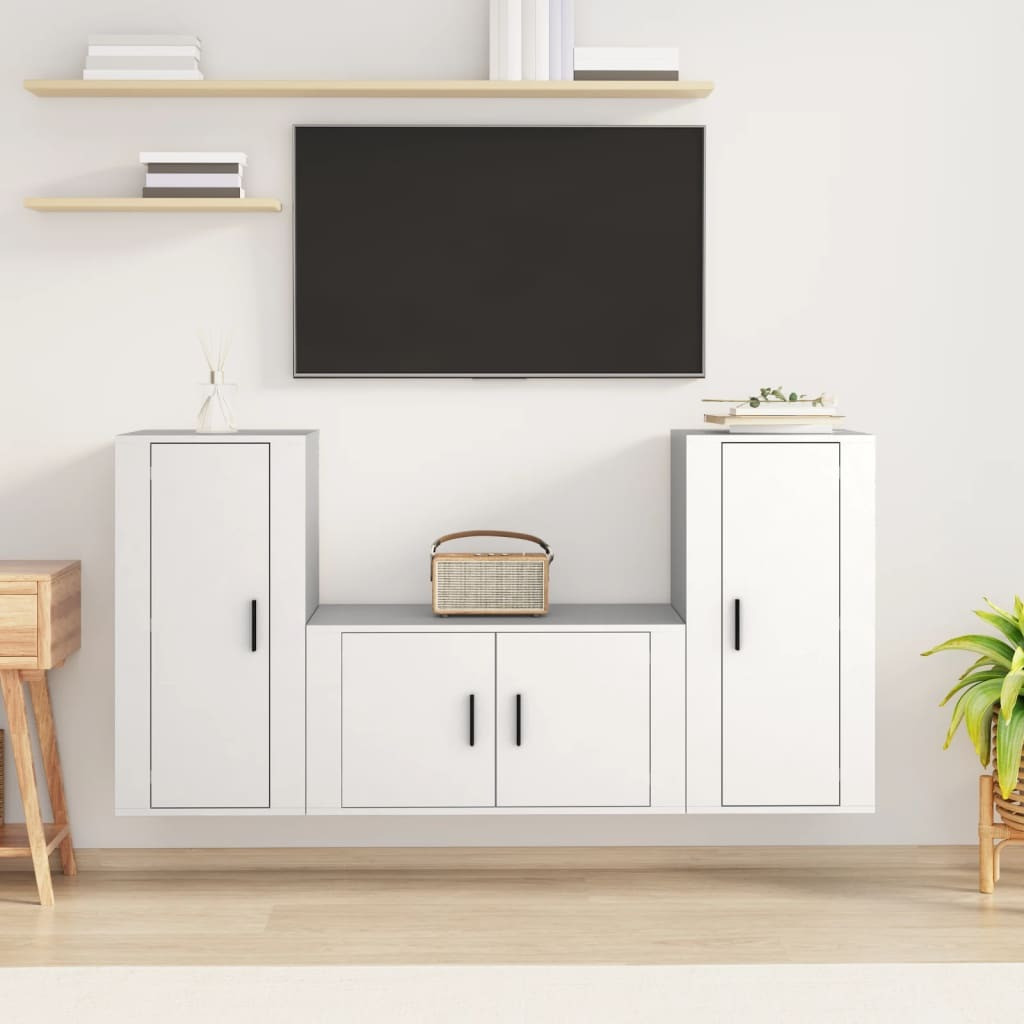 Prolenta Set van 3 Classic tv-meubels, wit, composiethout