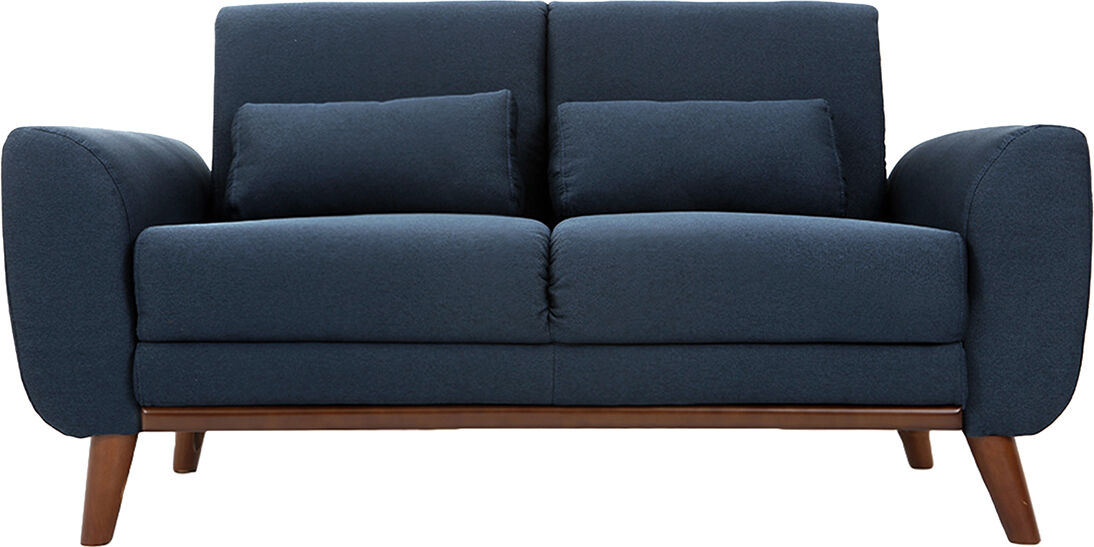 Miliboo Design-Sofa 2 Plätze Stoff Blau und Füße Nussbaum EKTOR