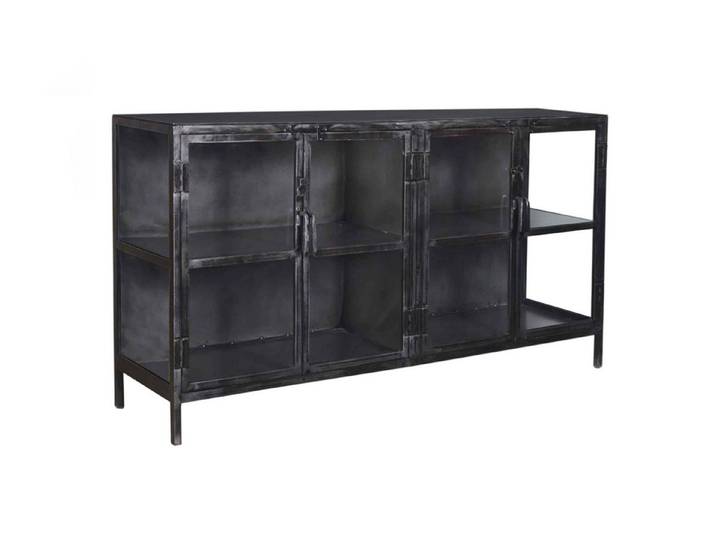 KAWOLA Sideboard BREST, Sideboard Vitrine Metall schwarz 4 Türen 180x92x40 cm