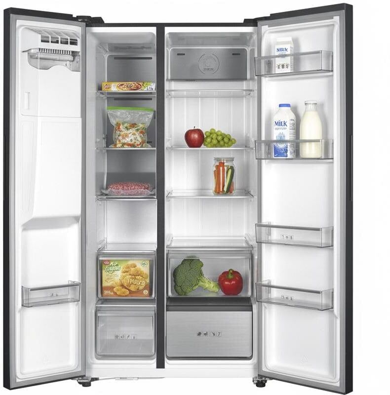 KIBERNETIK Side-by-Side "Foodcenter FCSBS600NFEM", Energieeffizienz: E, schwarz, B:91cm H:177cm T:73cm, Kühlschränke, Side by Side Kühl- und Gefrierteil, Side-by-Side schwarz Einheitsgröße