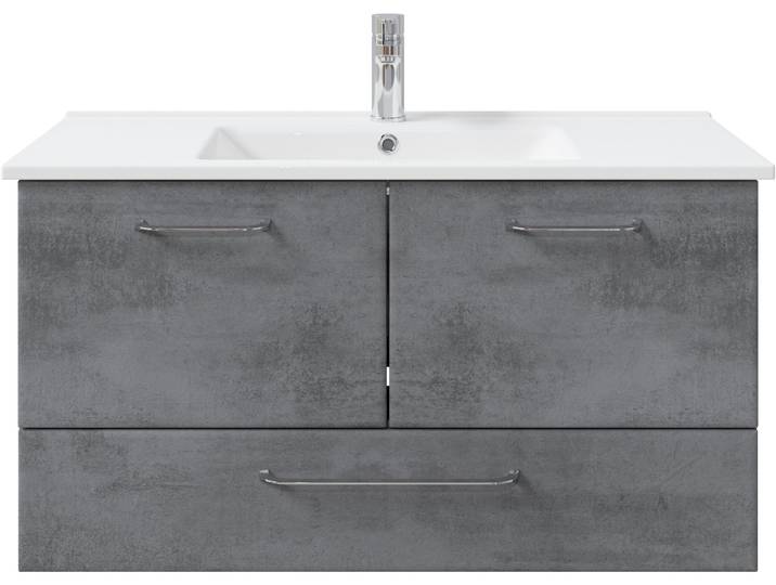 Badmöbel-Set SAPHIR Quickset 945 Keramik-Waschtisch mit Unterschrank, 100 cm breit , grau (oxid dunkelgrau quer), Kastenmöbel-Sets, Badmöbel-Set, Waschplatz mit 2 Türen, 1 Schublade, inkl. Türdämpfer, Waschtisch Set