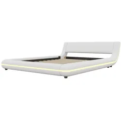 OKWISH Flachbett PU Weiß 140x200 cm mit LED-Umgebungslicht, Bodenbett aus MDF, pflegeleicht