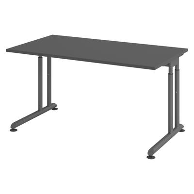 bümö höhenverstellbarer Schreibtisch Z-Serie 140x80 cm in graphit, Gestell in Graphit - PC Tisch klein für's Büro manuell höhenverstellbar,
