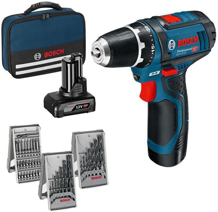 Akku-Schlagschrauber BOSCH PROFESSIONAL "GSR 12V-15 Kit 1x 4.0 Ah + 1x 2.0 Ah", schwarz (schwarz, blau), H:17,8cm L:16,9cm, Schrauber, Akku-Schlagschrauber schwarz, blau Einheitsgröße