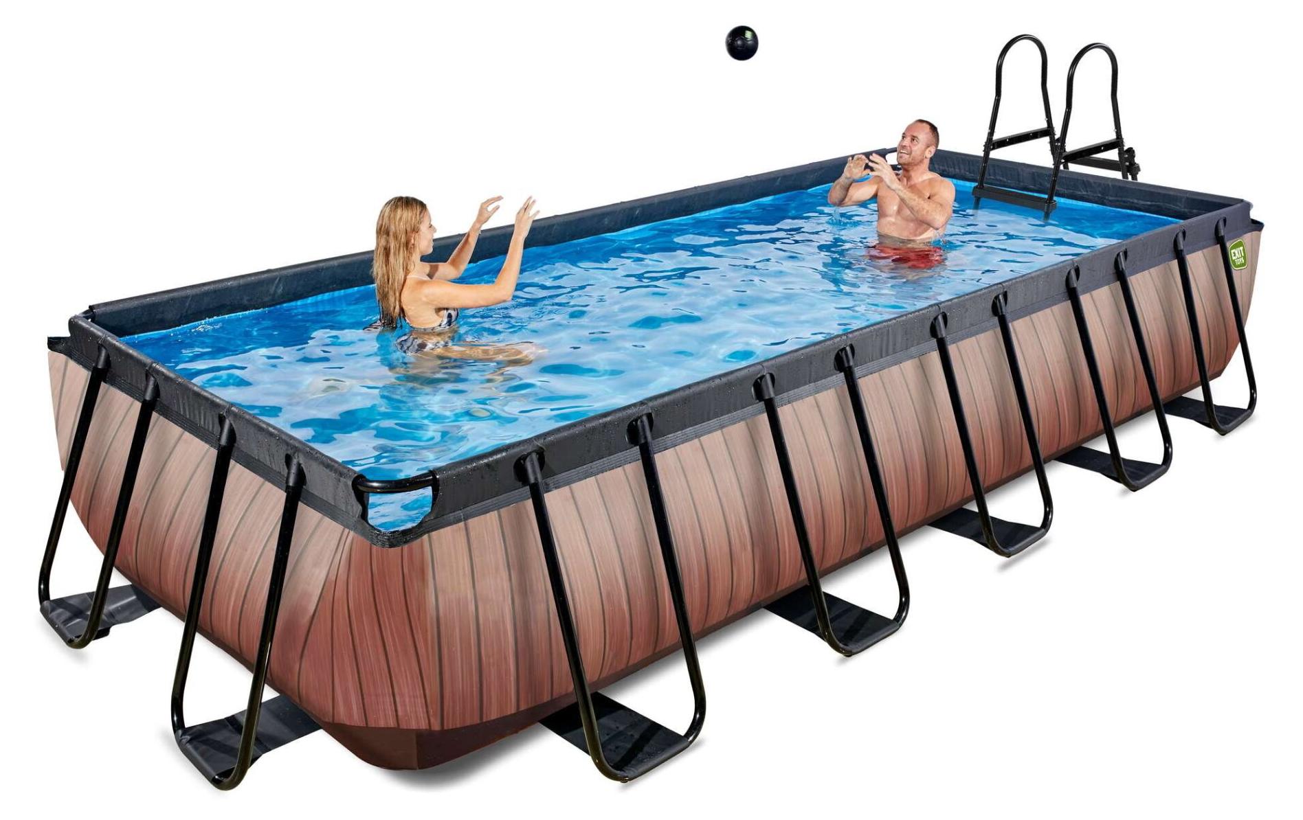 EXIT Wood Rahmenpool 540x250x100cm, Aufstellpool, mit Sandfilteranlage, Rechteckig, Braun