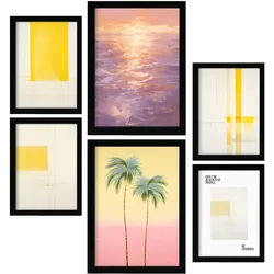 POSTER Set Mit 6 Sommerparadies In Vielseitiger Stil A3 & A4 Schwarzer Rahmen