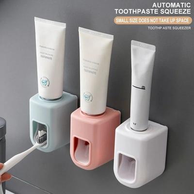 Inspired Living Automatic Wall Mount Toothpaste Dispenser With Toothbrush Holder Waterproof Bathroom Organizer Automatic Wall Mount Toothpaste Dispenser With Toothbrush Holder Waterproof Bathroom Organizer