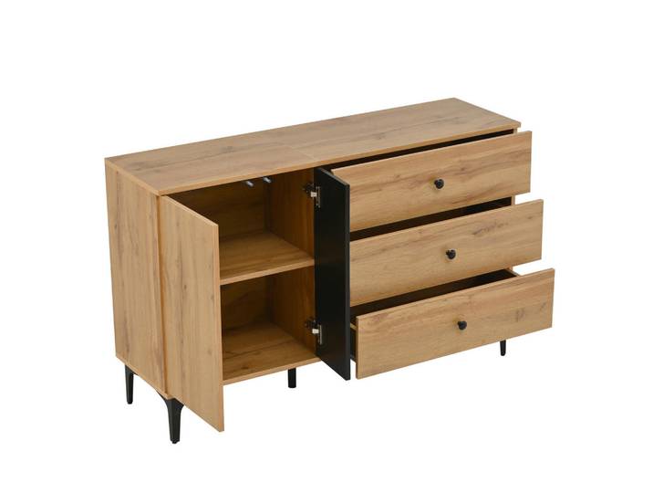 Modfu Kommode aus Spanplatte 120x35x76cm in Natur mit Schubladen, Naturfarben, 120x76x35 cm, Kleinmöbel, Kommoden, Kommoden