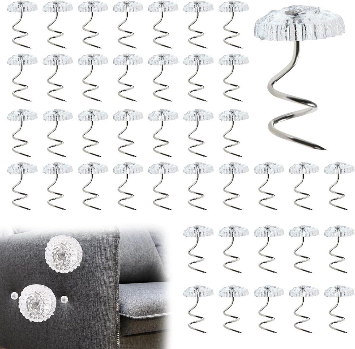 Decoratie Spelden Twist Pins voor Meubels Bekleden - Transparant Plastic Kop - 10 x 15 mm