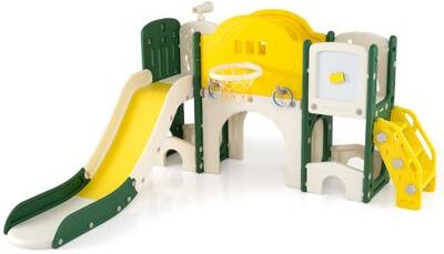 Costway 10 in 1 Toddler Slide Set Kids Slide and Climber Playset Indoor Playground-Yellow