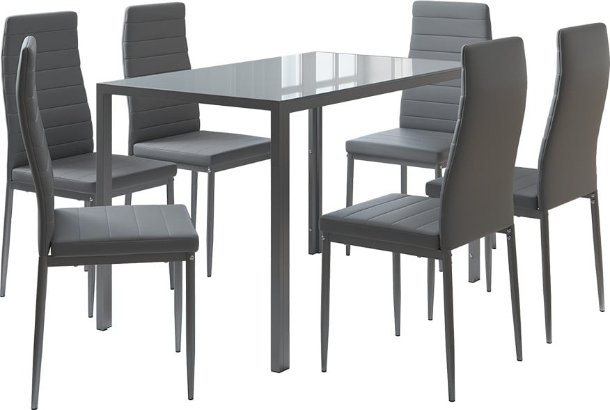 Vicco Grand Eettafel set met 6 stoelen, Grijs, B: 120 cm, D: 75 cm, H: 70 cm