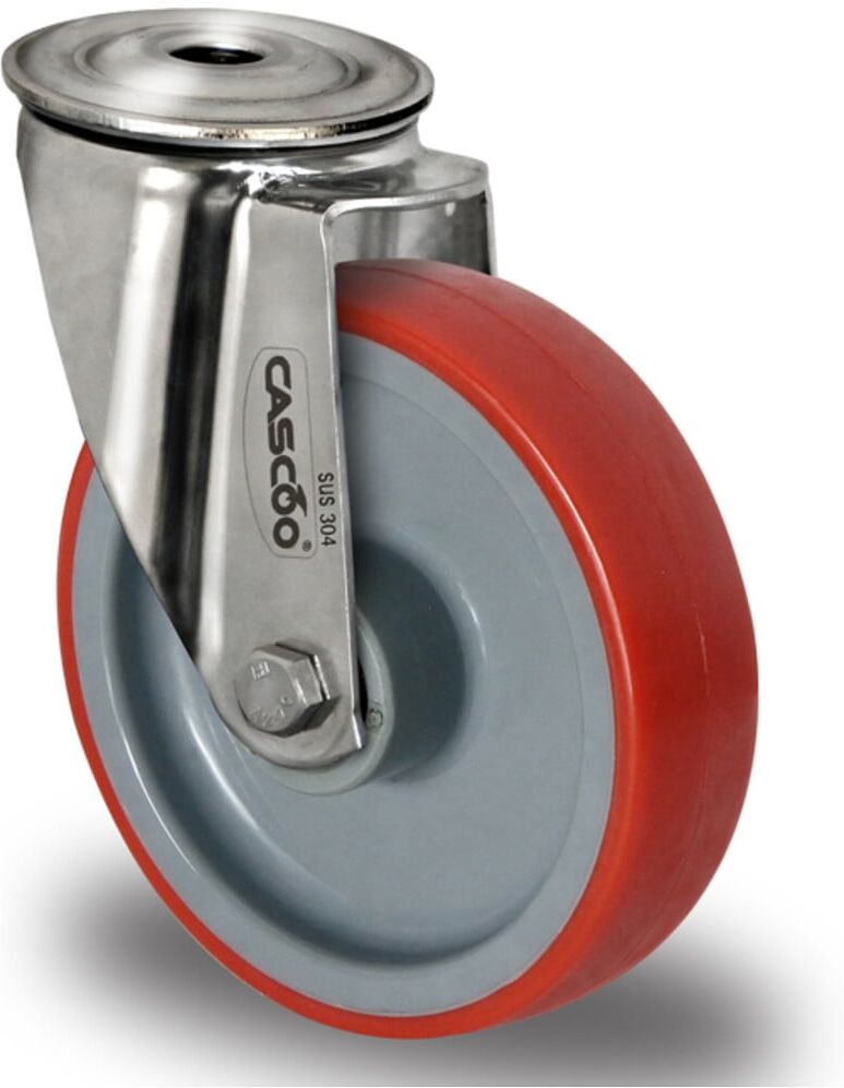 CASCOO Rückenlochlenkrolle ø 80 mm Serie N2U6 Rollenlager Edelstahl (HIH36S0080N2U6Q0N)