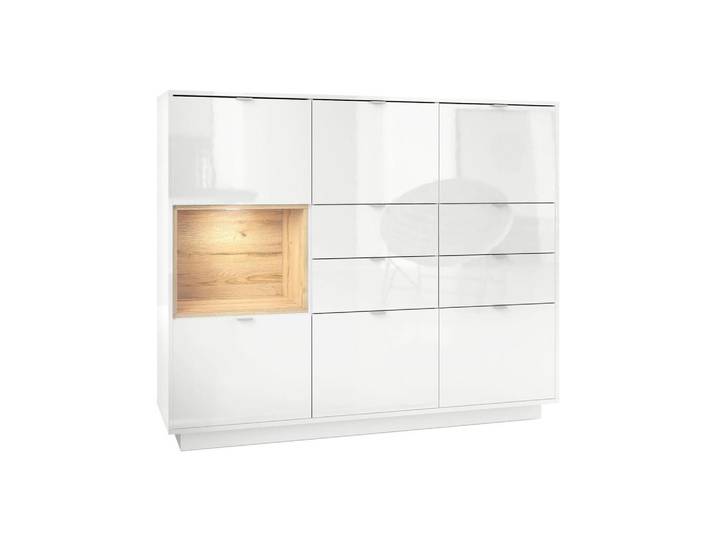 Vladon Highboard Metro Einsatz in Eiche Natur, Eichefarben, 153x123x37 cm, Kleinmöbel, Kommoden, Highboards