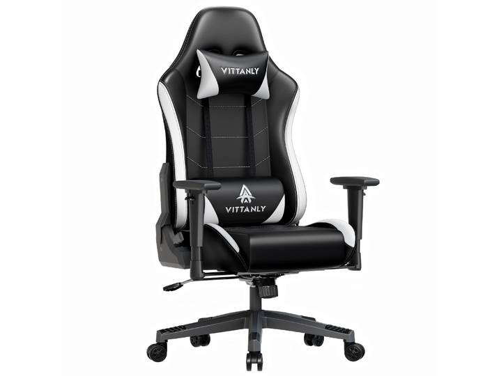 Chaise de jeu Vittanly, chaise de jeu ergonomique, chaise de joueur avec appui-tête et coussin lombaire, chaise de jeu pivotante réglable en hauteur, chaise de bureau avec 90-165 degrés de rotation °