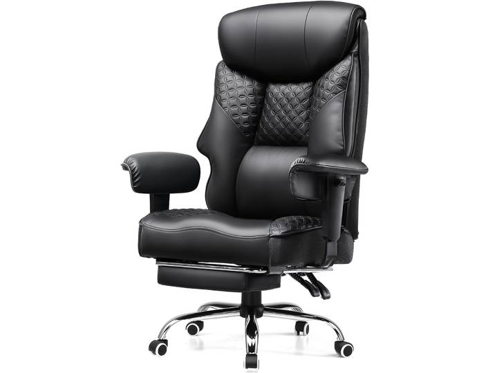 COMHOMA Chaise de jeu pour personnes grandes et lourdes Chaise de bureau ergonomique 180 kg Coussin de siège 3D Repose-pieds réglable