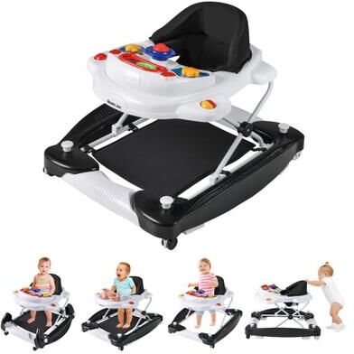 Costway 6 in 1 Foldable Baby Walker with Adjustable Height-Black