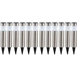 LED Solar Erdspieß Leuchte Stecklampe Standleuchte Gartenlampe Stehleuchte, Edelstahl, jeweils 1x 0,06W, D x H 6,3 x 28 cm (inkl. Erdspieß), 12er Set
