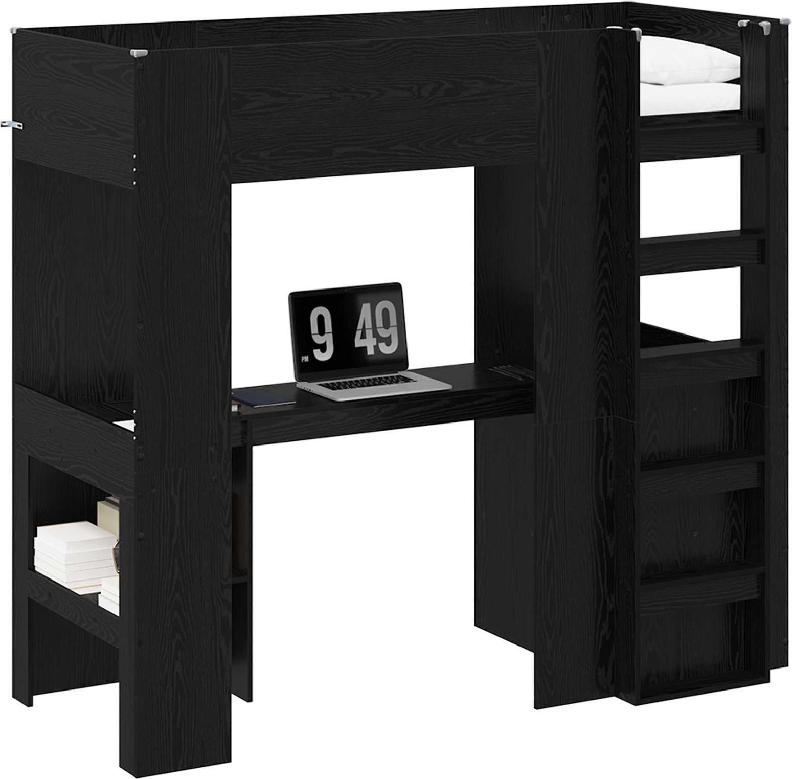 vidaXL Stapelbed met bureau, zwart, eikenlook