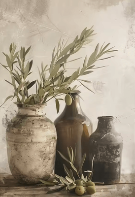 Inspire Curations Retro Olive Tree & Lemon Canvas Poster Vintage Botanical Kitchen & Home Wall Art 2507291246 60x90cm