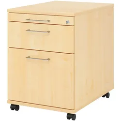 bümö Rollcontainer mit Hängeregistratur, Container abschließbar aus Holz in Ahorn - Rollwagen für's Büro mit Hängeregister als Schreibtisch