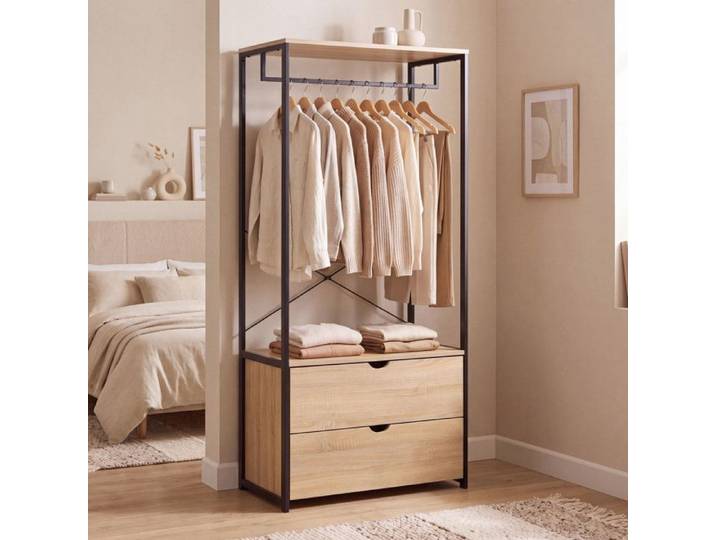 IDMARKET Dressing penderie 2 tiroirs L. 80 cm DETROIT design industriel