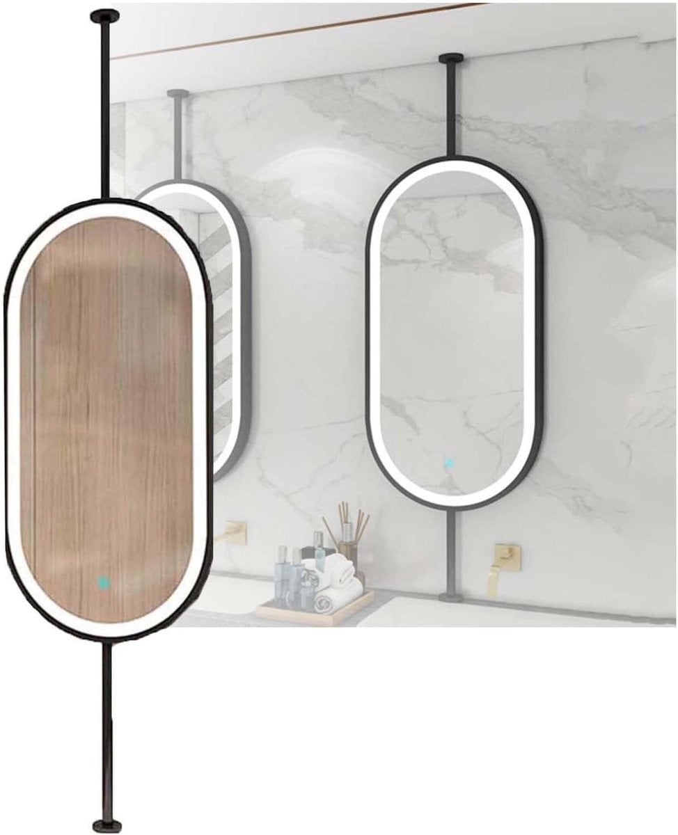 Decoratieve hangende plafondspiegel met geïntegreerd licht in zwart, 50 x 100 cm