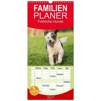 Familienplaner 2027 - Fröhliche Hunde mit 5 Spalten (Wandkalender, 21 x 45 cm) CALVENDO