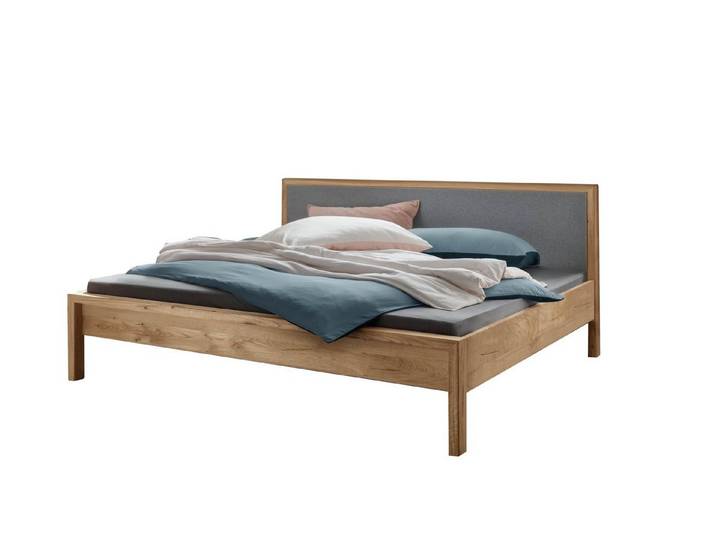 Natur24 Einzelbett Doppelbett Bett Aalbe 140x200 Eiche Massiv Filz-Kopfteil