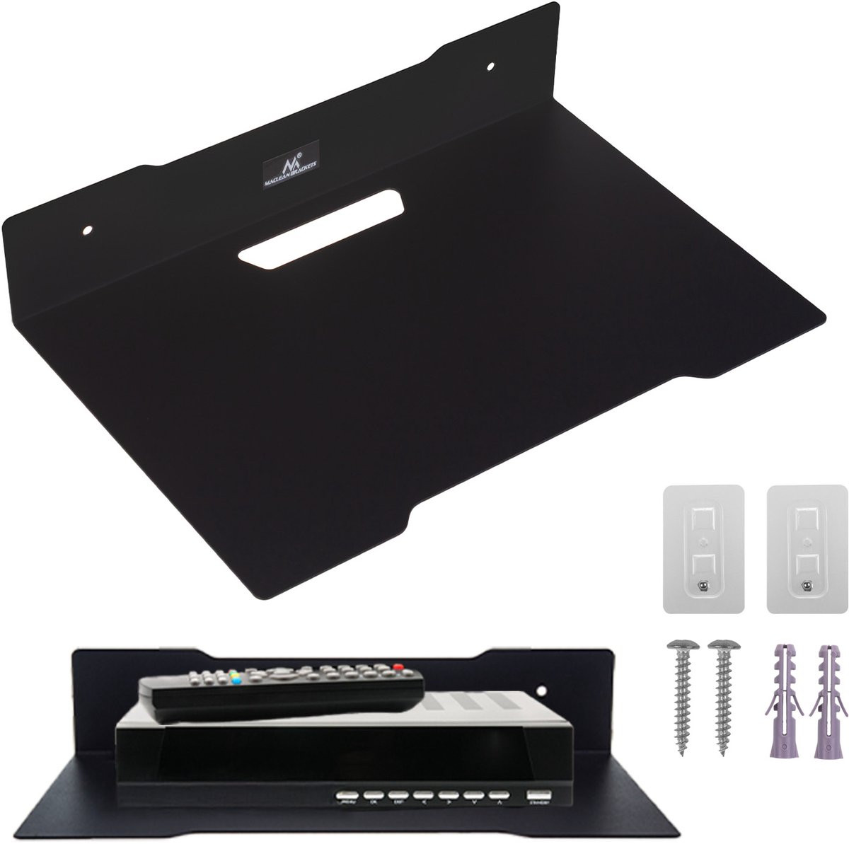 Maclean TV-wandplank voor tuner of decoder, Zwart, tot 5kg