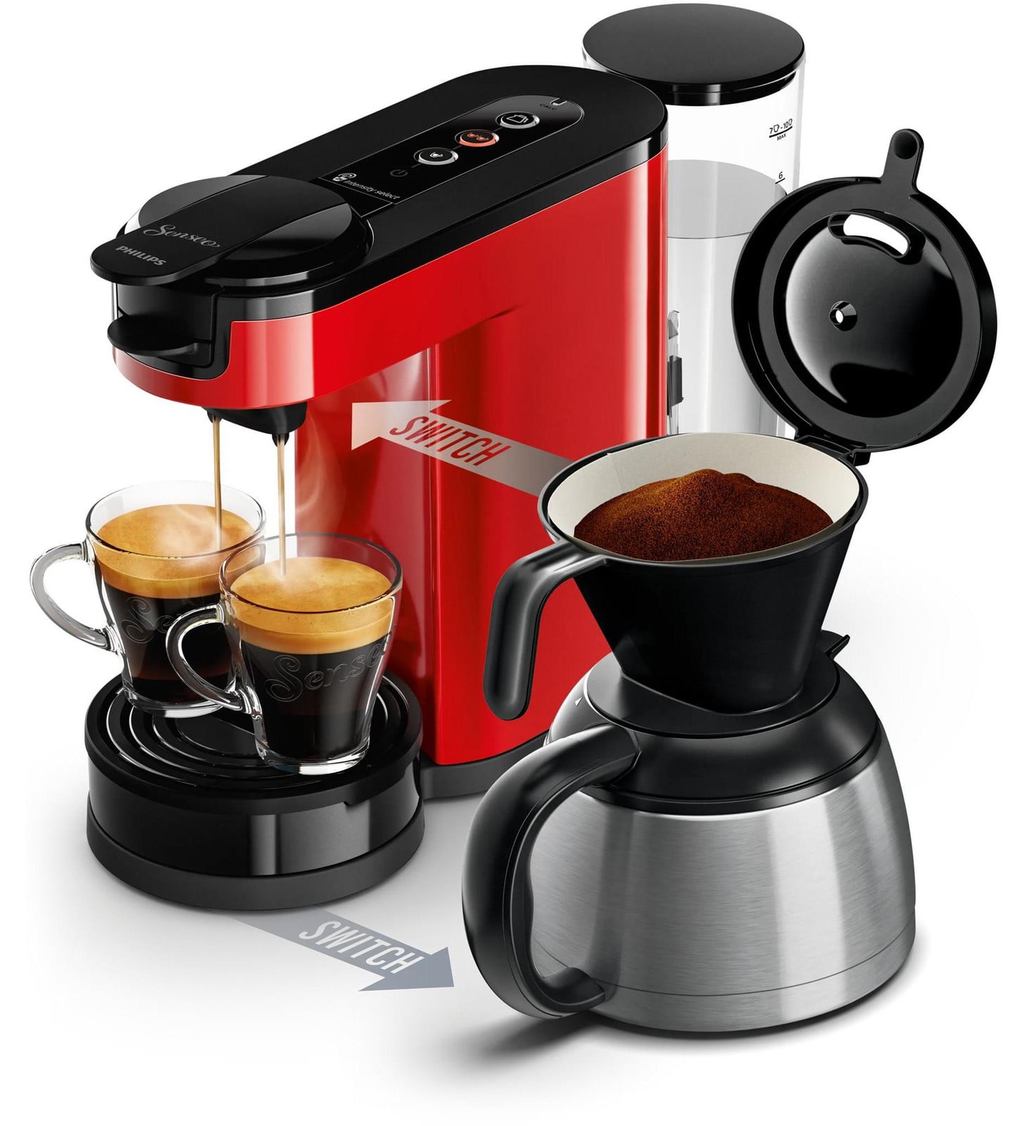 Philips Senseo Switch 2-in-1 Koffiepadmachine en Koffiezetapparaat - Rood