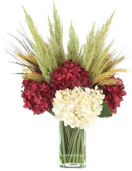 Creative Labs Fall Hydrangea and Pampas Grass Arrangement in Glass Vase