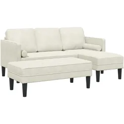 vidaXL Garten-Sofa mit Bank und Kissen L-förmiger Creme-Samt