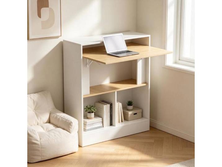 Bureau Pliable avec 3 Étagères Console Multifonction à Table Rabattable Meuble de Rangement pour Entrée Chambre Gain de Place