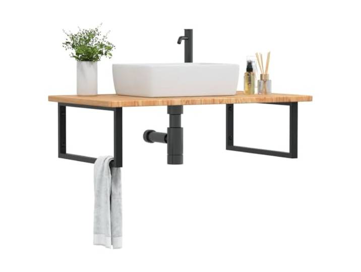 WXGTBKPR Waschtischplatte mit Halterung Stahl und Massivholz Eiche, Wandmontage Konsole Bad Waschtischablage, 100 x 60 x 2,5 cm