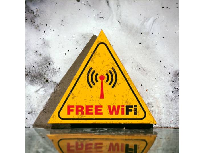 Plaque publicitaire de style signalisationen Triangle avec l'inscription Free WIFI