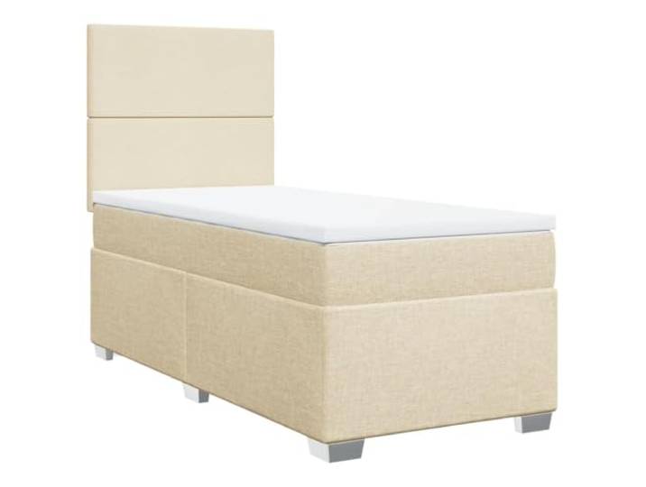 PUGYNBK Boxspringbett, 90 x 190 cm, cremefarben Taschenfederkernmatratze, verstellbares Kopfteil, abnehmbarer Bezug, Lattenrost