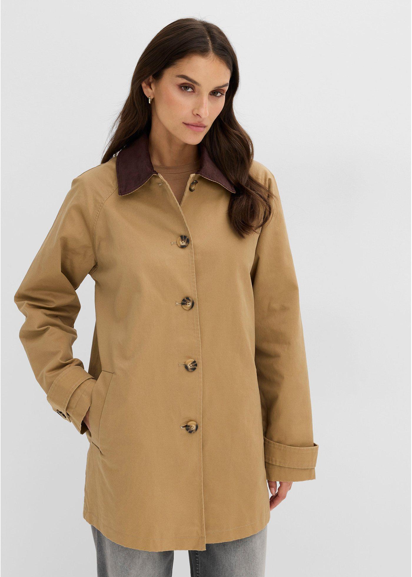 bonprix Gewachste Übergangsjacke mit Cord-Kragen, braun, Gr.40, Vielseitig einsetzbare Übergangsjacke, 65% Baumwolle
