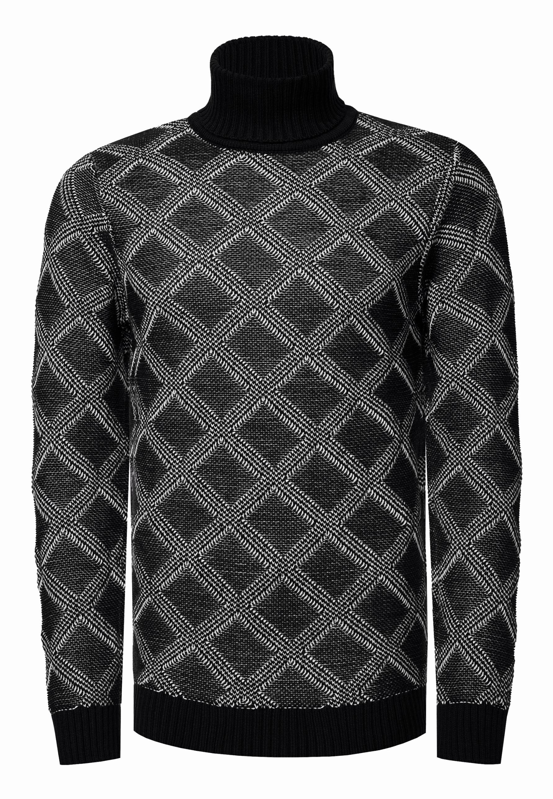 Grobstrick mit Karomuster Rollkragen-Pullover