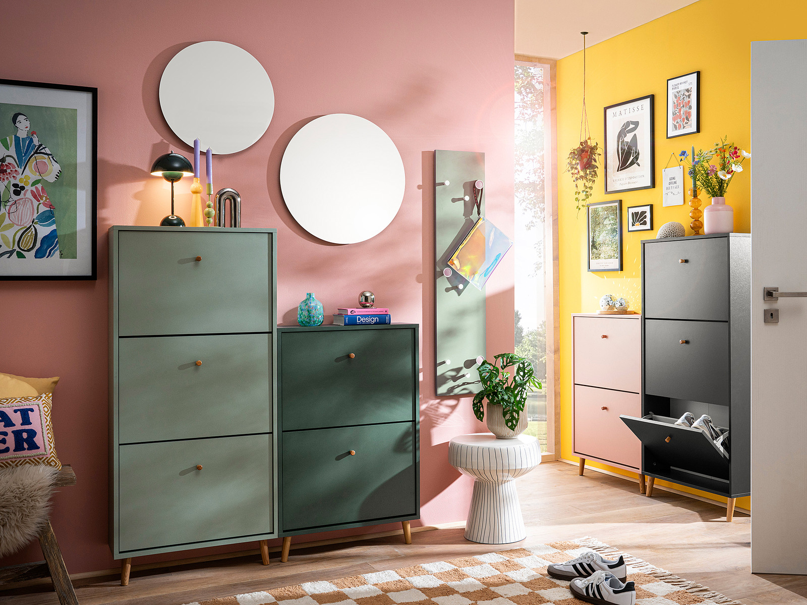 home24 Schoenenkast Bjarne met kiepdeuren, zwart/antracietkleurig