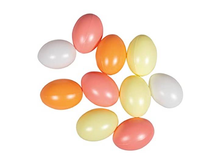 Rayher Plastic eieren, 6 cm ø, abrikoos, 4 kleuren gesorteerd, zak 10 stuks, 3906080